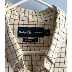Ralph Lauren Shirt Mens Large Red Gray Windowpane Check Button Down Classic Fit